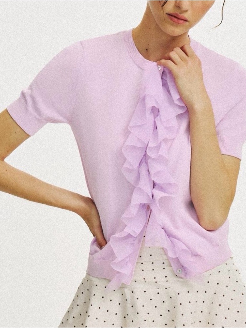 Zara Lilac Ruffle-Front Short Sleeve Top